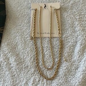 Vertical collective Gold Double-Strand Necklace with Classic Design
